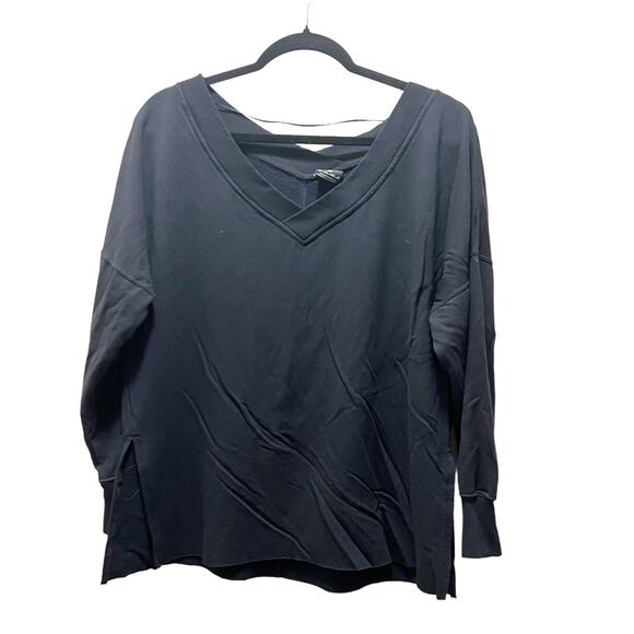 Nike Dri-Fit Yoga Luxe Fleece Black Off the Shoulder Oversized Sweater Size XS - Picture 2 of 7